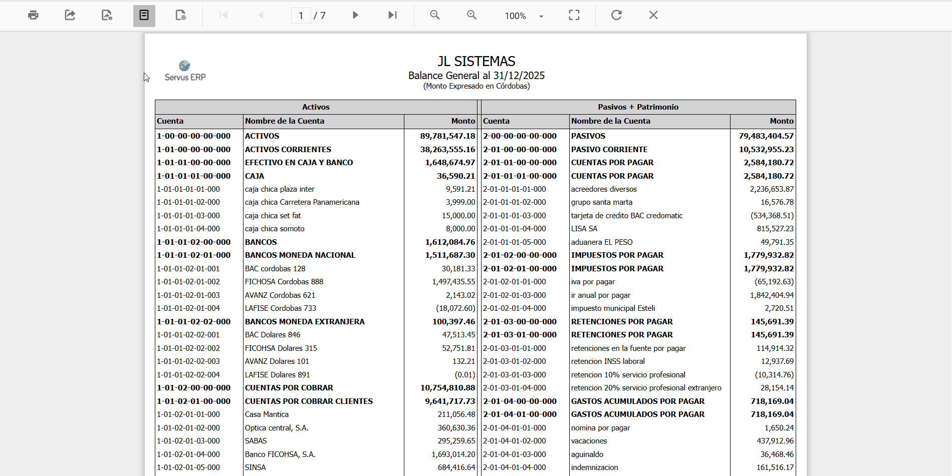 Pantalla real del módulo de Contabilidad en Servus ERP